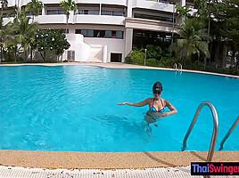 Curvy Thai girlfriend loves a good fuck after an afternoon swim in the pool