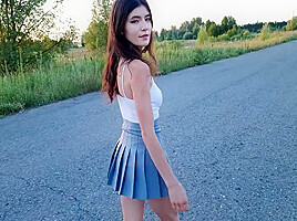 A Romantic Evening Walk In Nature Ended With Sex In Clothes In A Beautiful Meadow Next To The Road