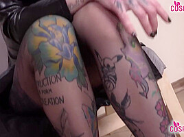 Horny nun takes off pantyhose,spits on her toes,talks dirty
